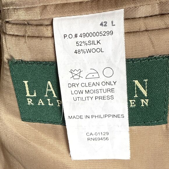 Ralph Lauren Mens Silk Wool Houndstooth Tan Sport Coat Blazer Sz 42L CLASSIC - Picture 4 of 6